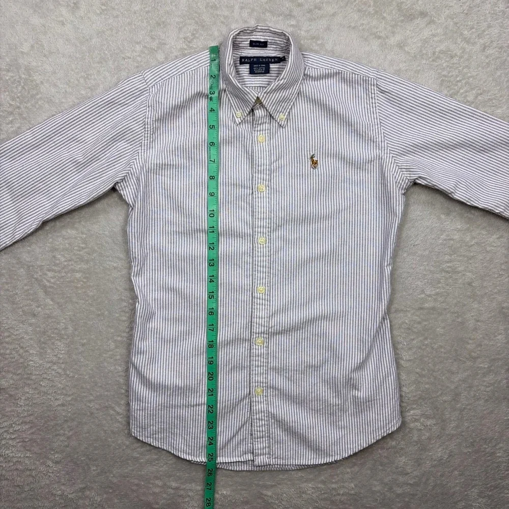 Ralph Lauren Button Down Shirt Womens 4 Blue White Striped Slim Fit Oxford Pony - Picture 9 of 11